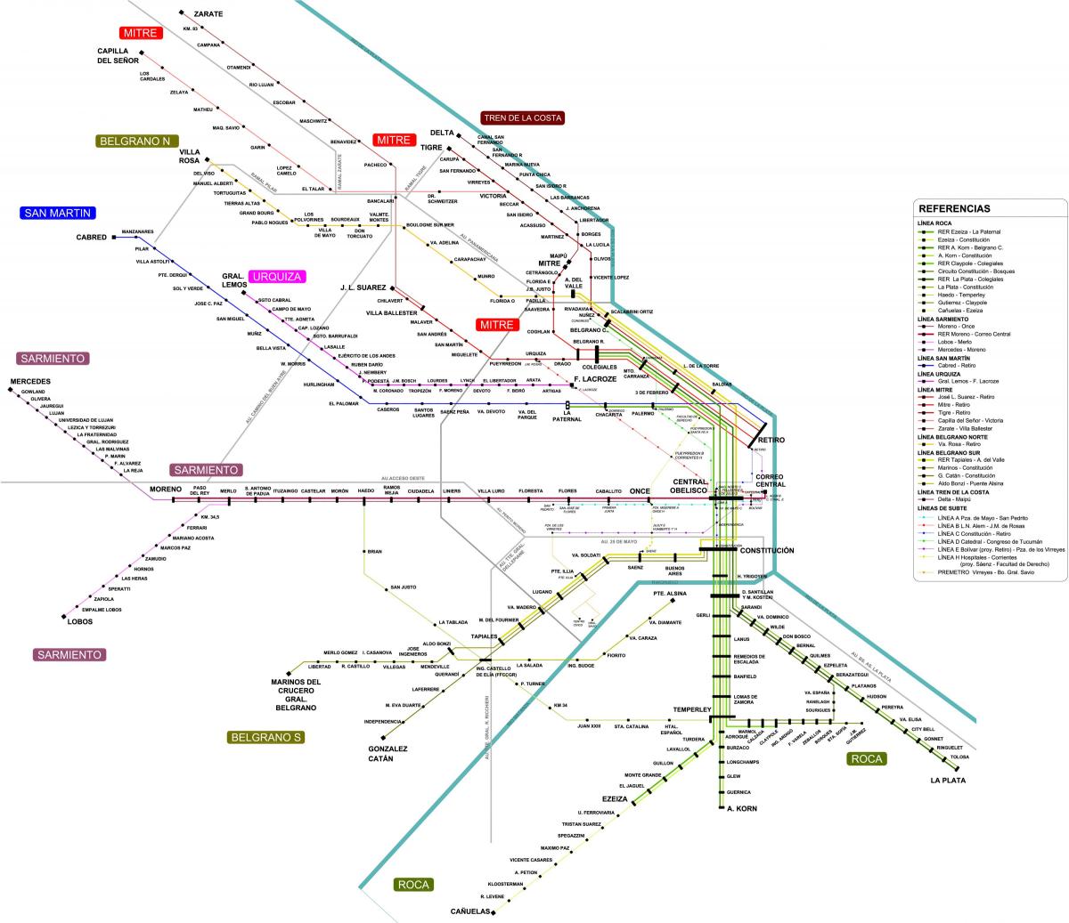 خريطة محطات السكك الحديدية في بوينس آيرس